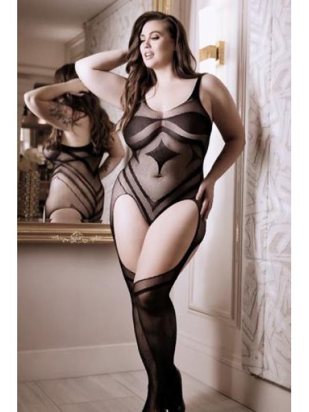 Еротичний комбінезон з інтимним доступом Sheer Fantasy, чорний, Queen Size