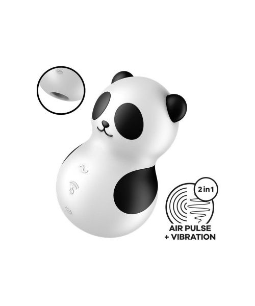Вакуумний стимулятор із вібрацією Satisfyer Pocket Panda чорно-білий, 8.9 см
