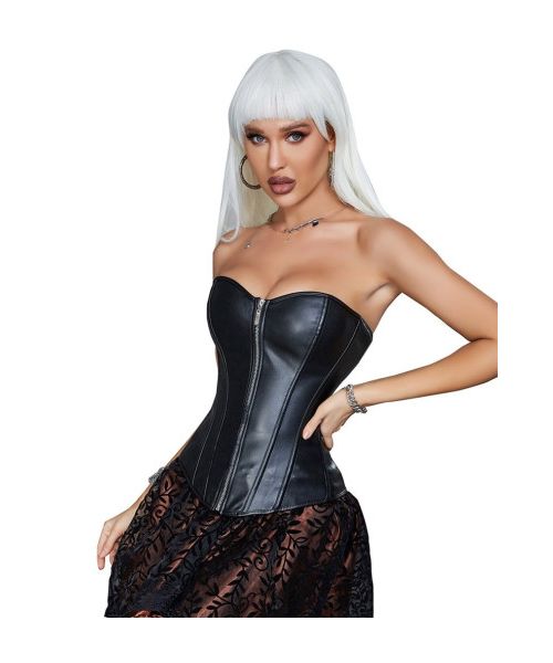 Корсет із застібкою блискавкою Star Night Sexy Leather та шнурівкою, чорний, XS (без коробки)