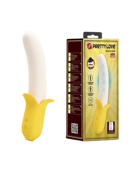 Вібратор у формі банана Pretty Love Banana Geek з фрикціями, 19.5 х 3.1 см
