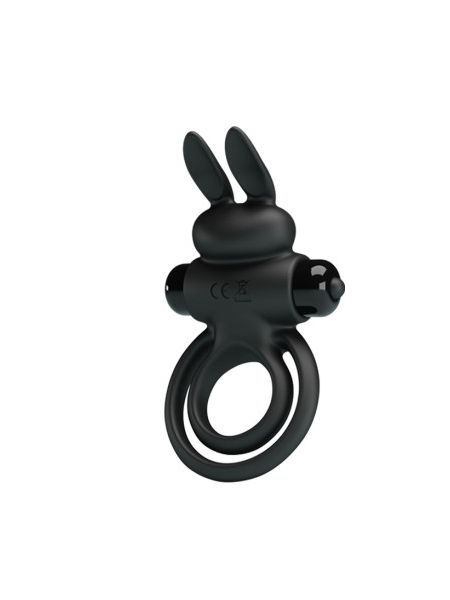 Ерекційне віброкільце з кроликом Pretty Love Bunny III подвійне, чорне, 9.7 х 4 см