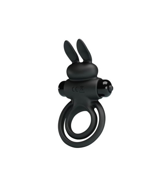 Ерекційне віброкільце з кроликом Pretty Love Bunny III подвійне, чорне, 9.7 х 4 см