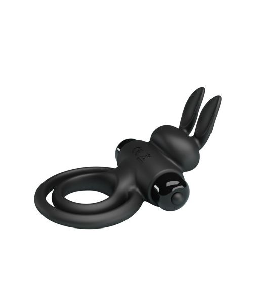 Ерекційне віброкільце з кроликом Pretty Love Bunny III подвійне, чорне, 9.7 х 4 см