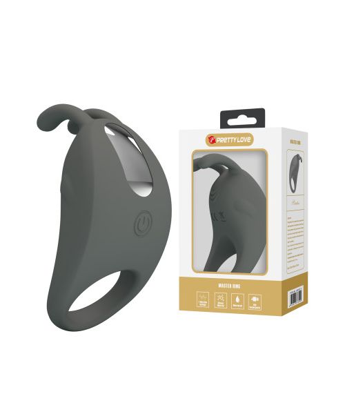 Ерекційне віброкільце PRETTY LOVE Master Ring з вусиками для клітора, сіре, 7.5 х 4 см