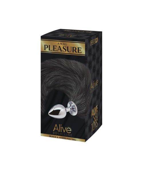 Анальна пробка лисячий хвіст Alive, L, чорна, срібляста, 9 х 4,1 см
